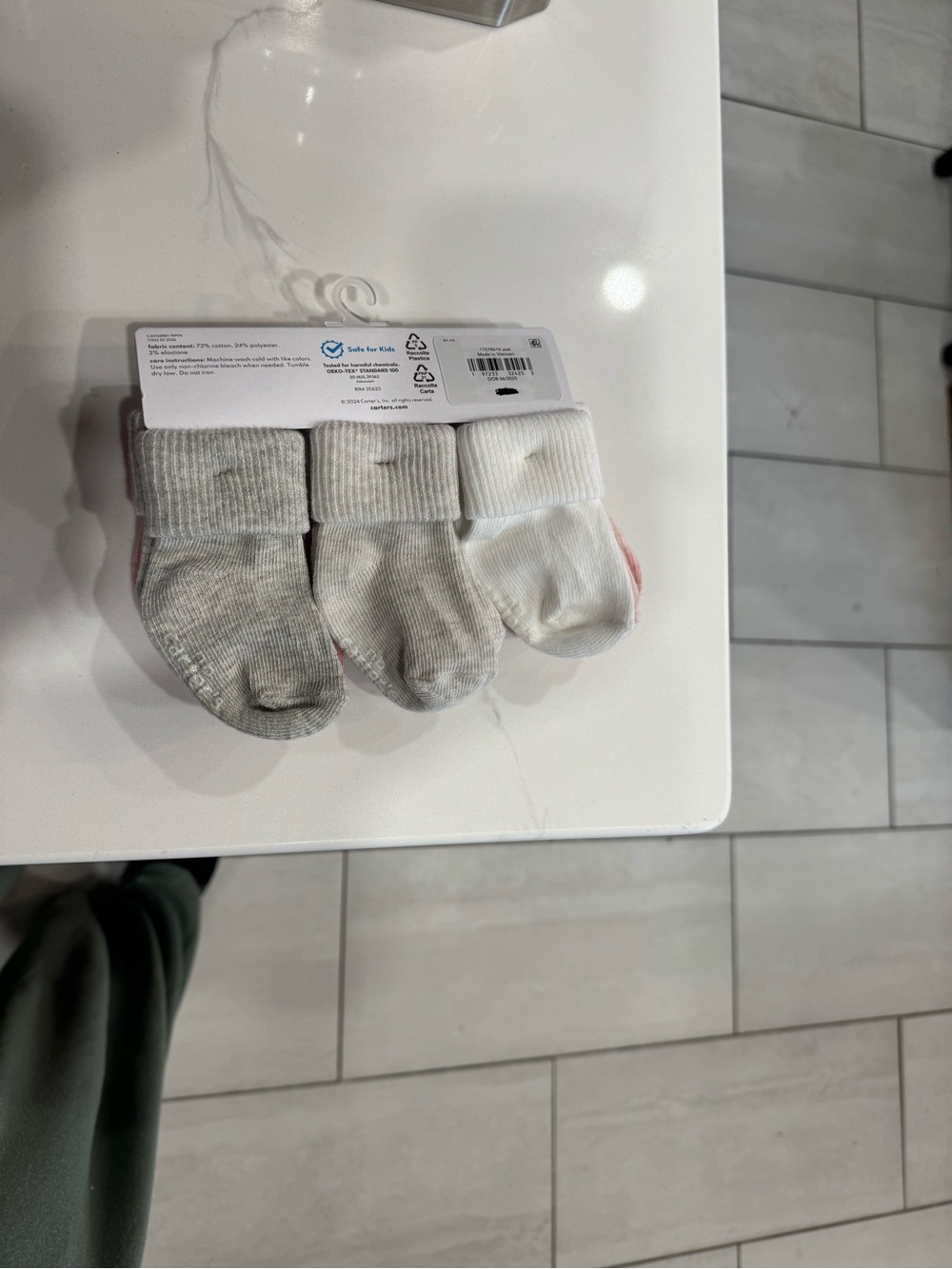 Carter's 6-Pack Baby Crew Socks in Pink & Neutral Tones - Picture 3 of 3